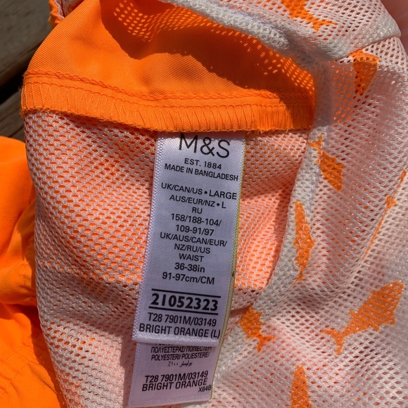 Marks & Spenser Mens Bright Orange Swim Trunks Size Large - Picture 7 of 7